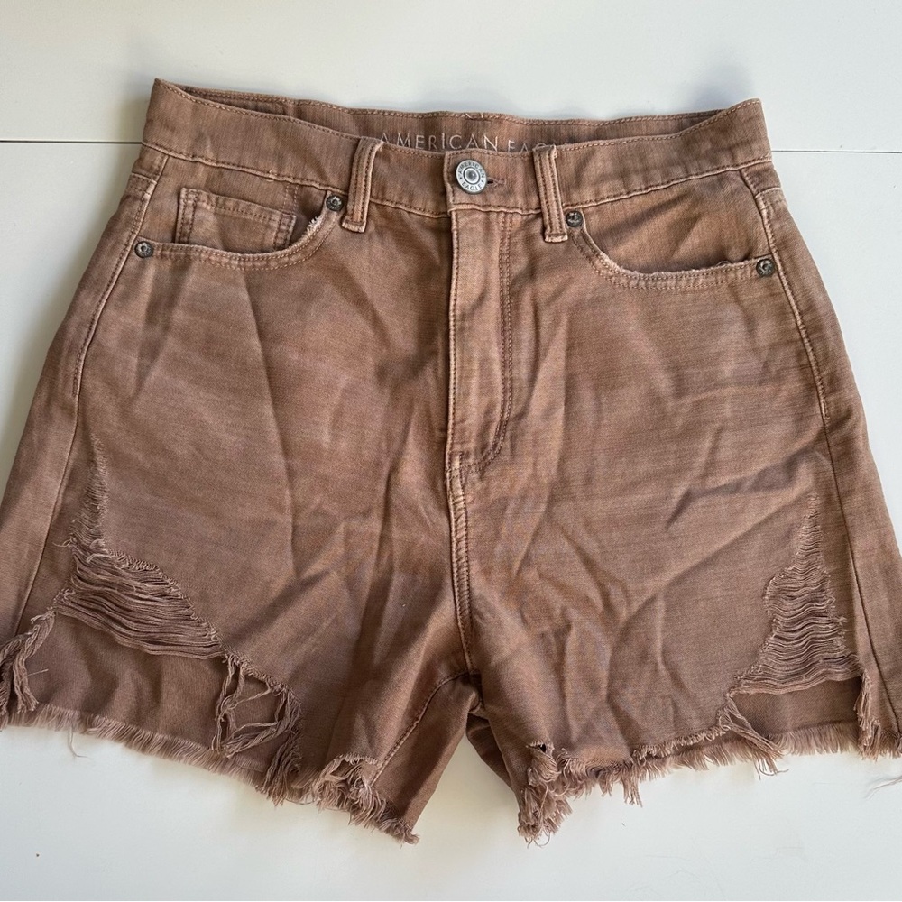 American Eagle Outfitters Women's Tan Distressed Jean Shorts